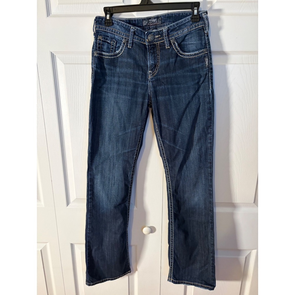 Silver Jeans Co Natsuki‎ Mid Rise Bootcut Jeans Dark Wash Contrast Stitch Blue
